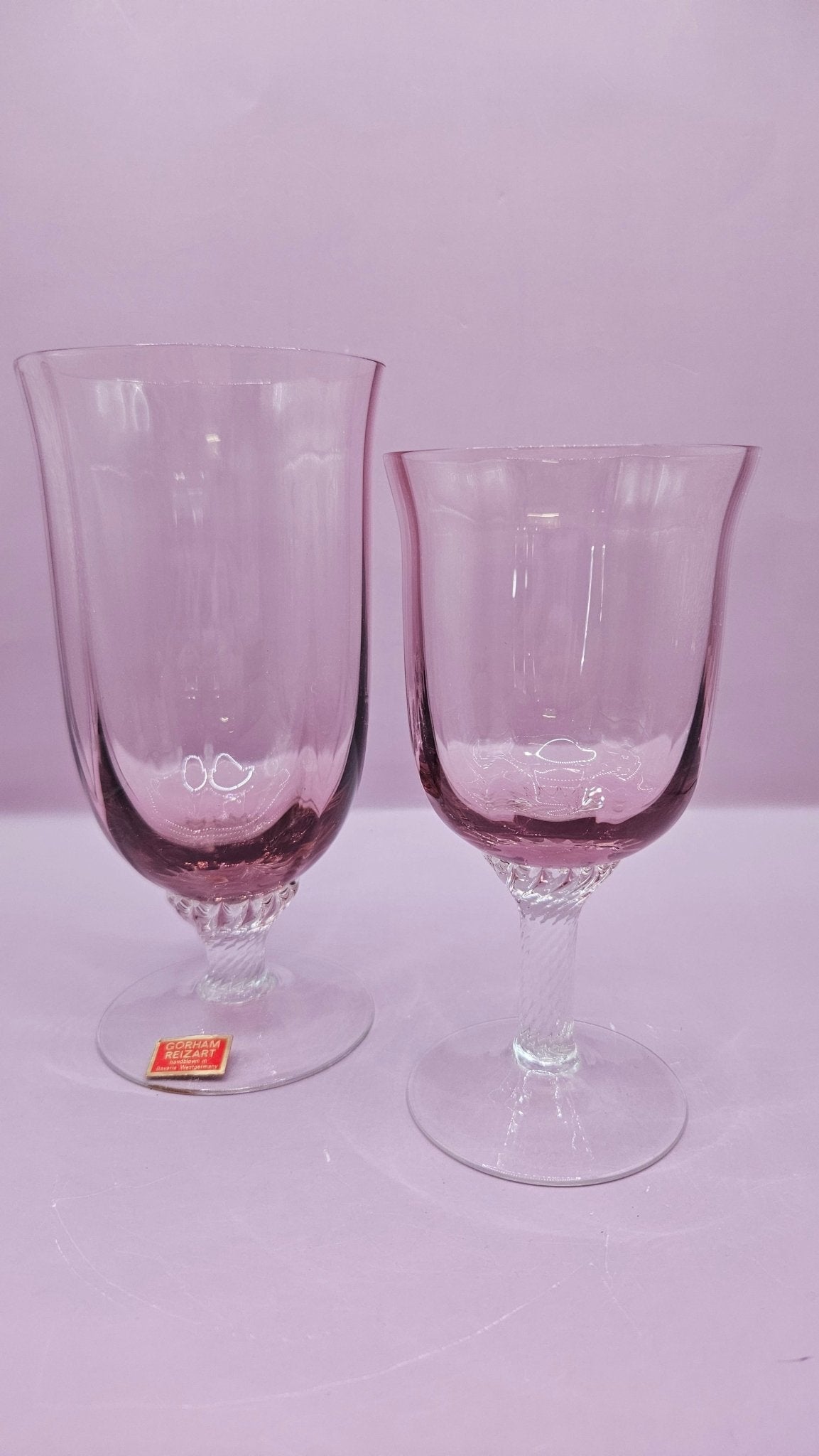 Gorham Reizart Crystal Goblet and Wine Glass - Rose Color, Elegant Design