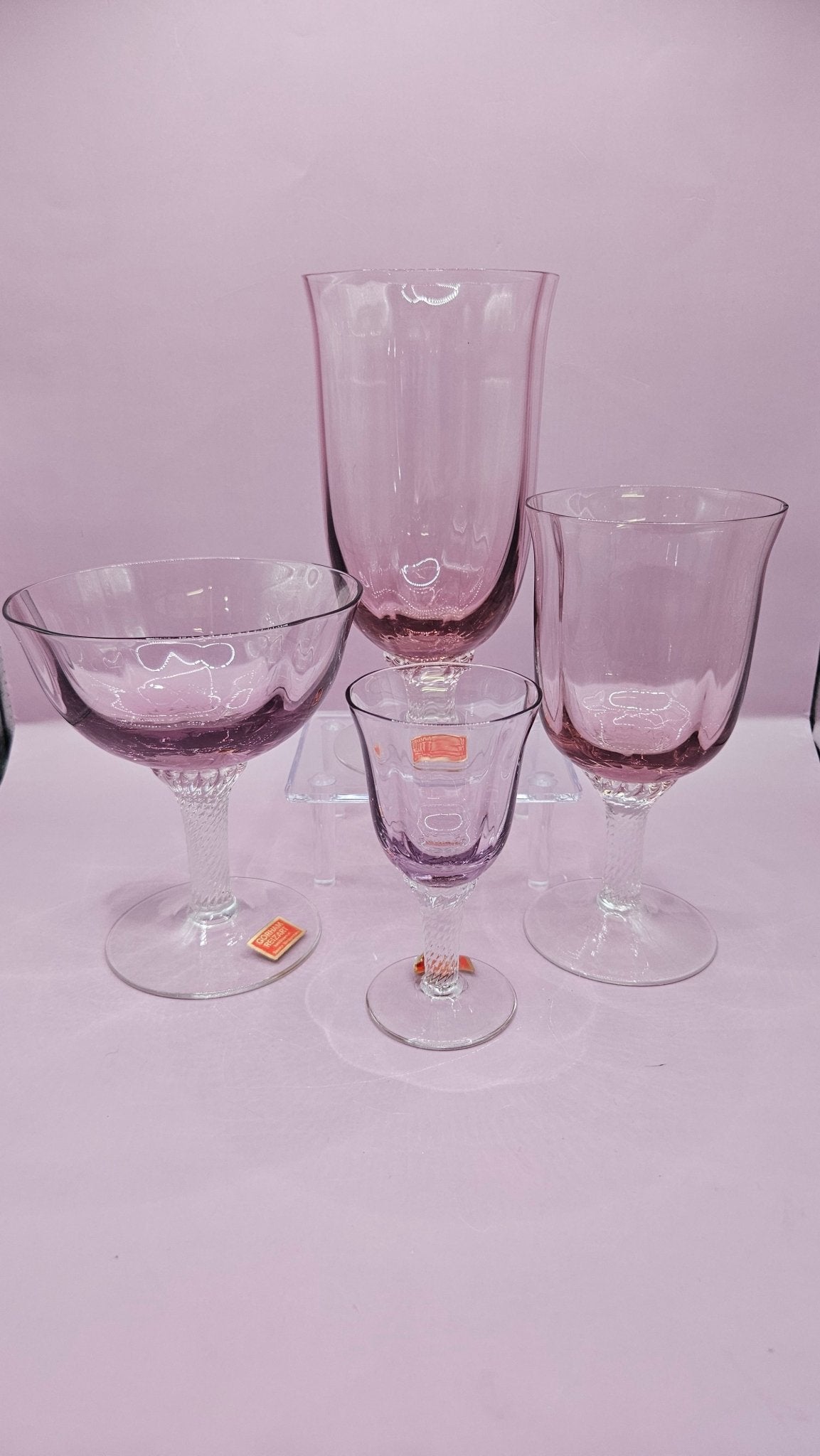 Gorham Reizart Crystal Goblet and Wine Glass - Rose Color, Elegant Design
