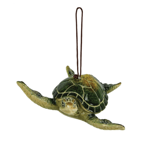 Green Sea Turtle Ornament – Coastal Resin Décor (4"L x 4"W)