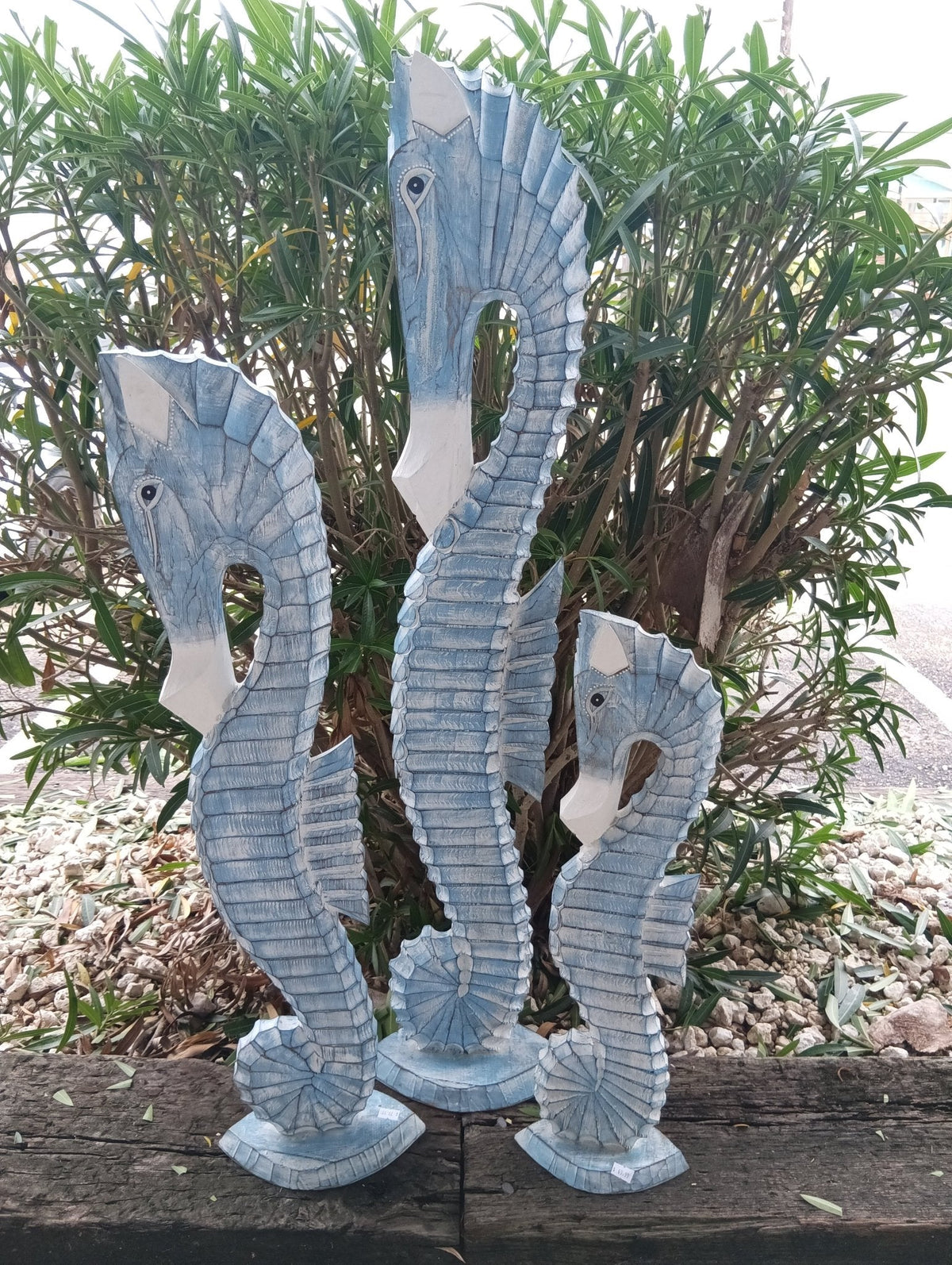 Hand-Carved Wooden Seahorse Sculpture – Coastal Decor in Blue, Teal, or Brown