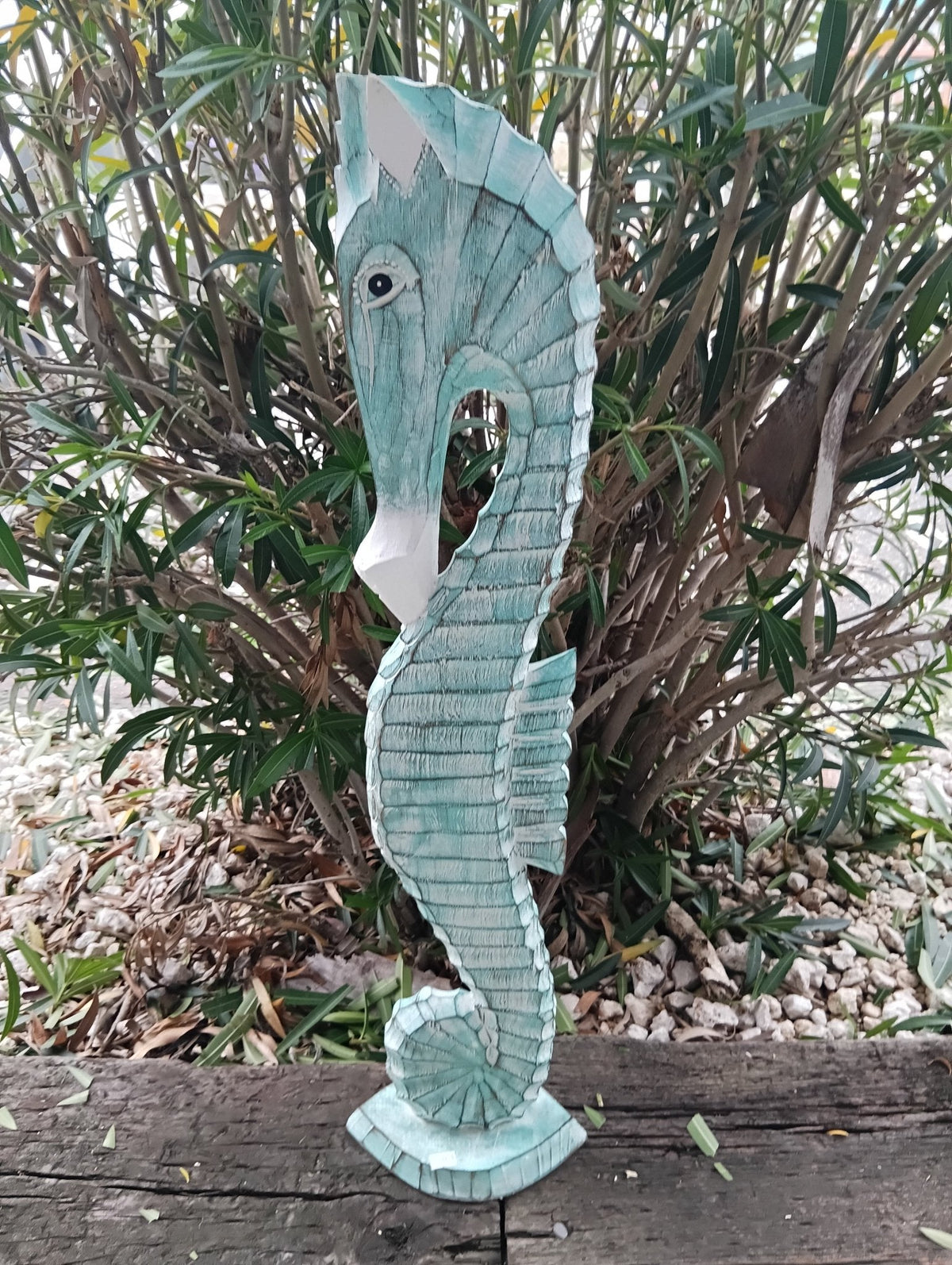 Hand-Carved Wooden Seahorse Sculpture – Coastal Decor in Blue, Teal, or Brown