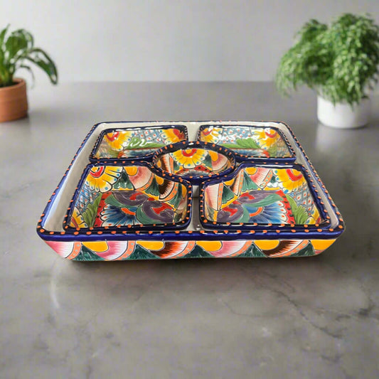 Square Talavera Appetizer Tray | Hand-Painted Mexican Serving Dish