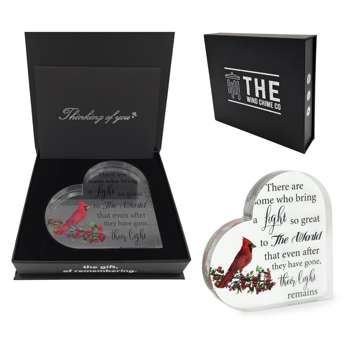 Memorial Heart With Gift Box - Acrylic Cardinal Bird