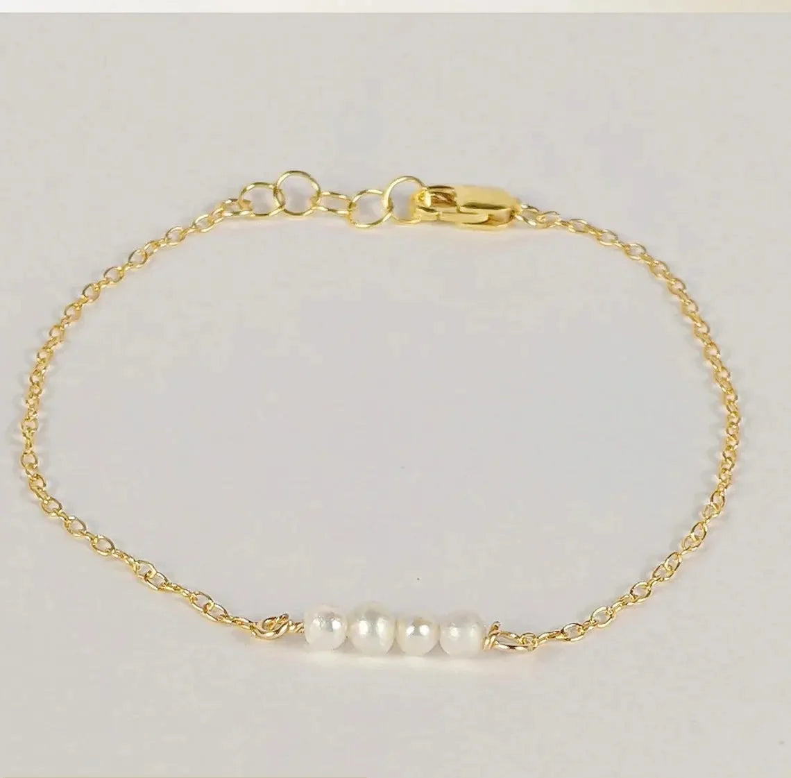 Minimalist Pearl Bar Bracelet – Genuine Freshwater Pearls, 14k Gold Filled, Adjustable 7–8”