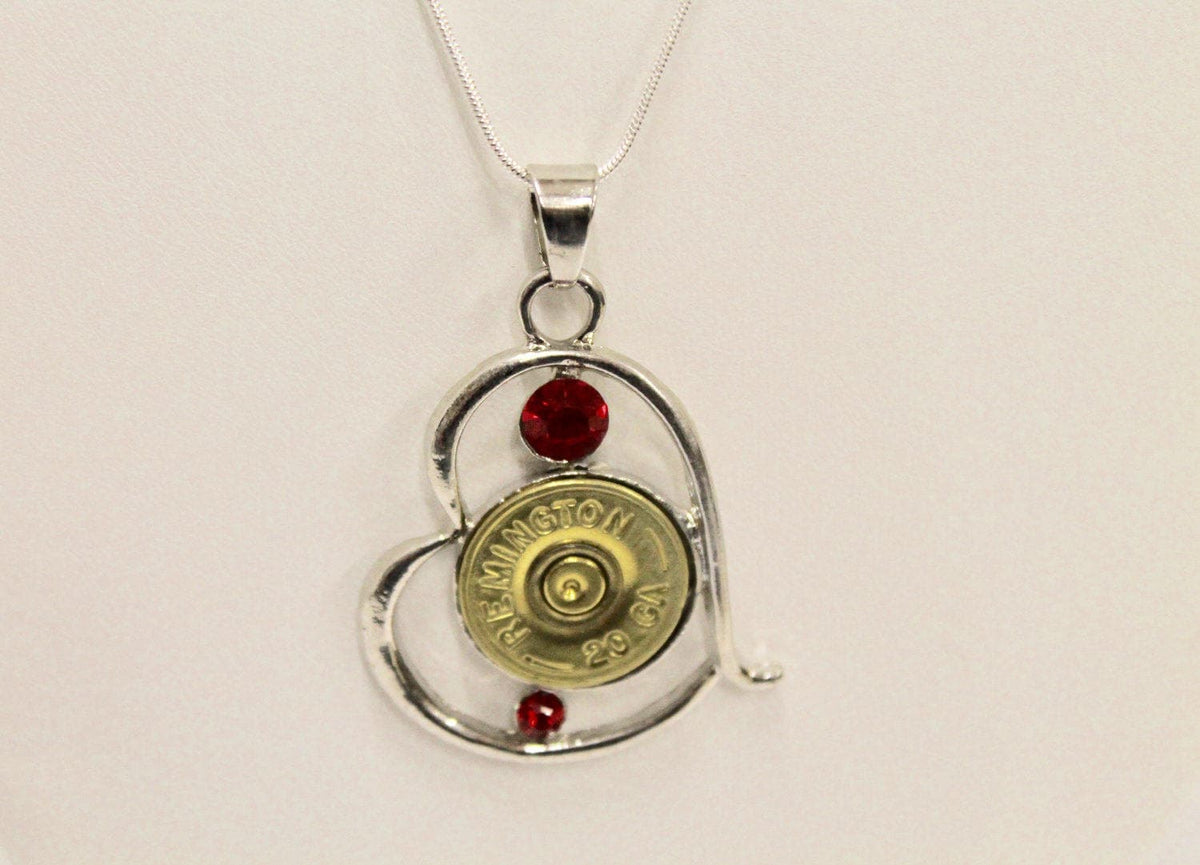 Shotgun Shell Jewelry, Red Stone Silver Heart Shotgun Shell Necklace, Shooting Sports Gift For Her, Girlfriend Gift, Southwestern Style Gift