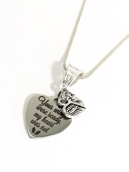 Your Wings Were Ready My Heart Was Not Heart Pendant on Silver Chain Necklace, Remembrance Necklace, Angel Wings, Sympathy Gift