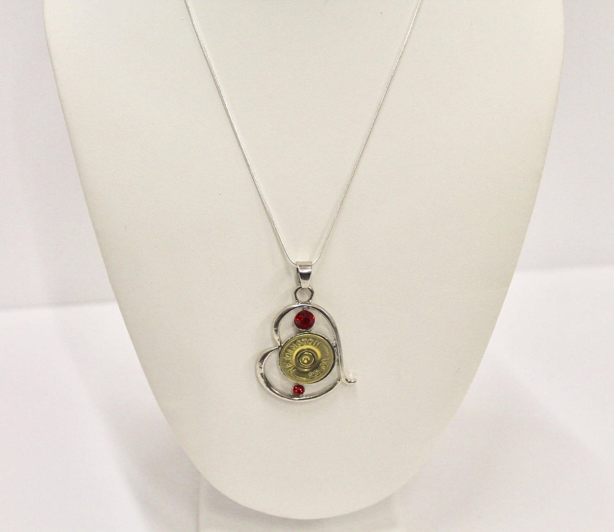 Shotgun Shell Jewelry, Red Stone Silver Heart Shotgun Shell Necklace, Shooting Sports Gift For Her, Girlfriend Gift, Southwestern Style Gift