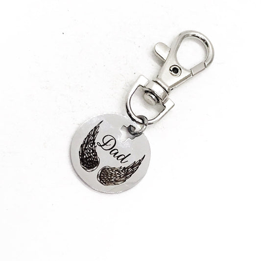 Bag Charm, Dad Angel Wings Charm, Dad Memorial, Remember My Dad, Purse Charm, Clip On Charm, Keychain Charm, Memorial Gift, Sympathy Gift