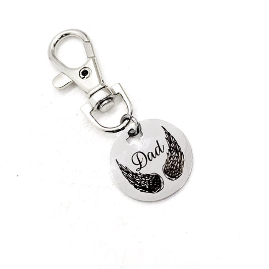 Bag Charm, Dad Angel Wings Charm, Dad Memorial, Remember My Dad, Purse Charm, Clip On Charm, Keychain Charm, Memorial Gift, Sympathy Gift