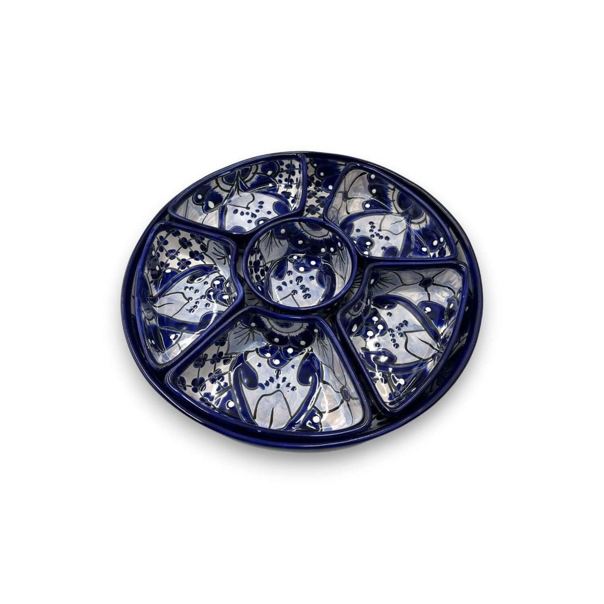 Handmade Talavera Appetizer Tray | Blue and White Sectional Platter