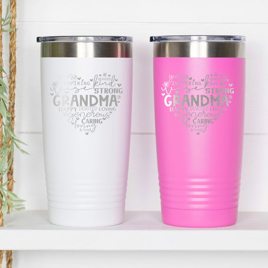 Grandma Tumbler 20 oz Stainless Steel Insulated Gift for Grandma Mother’s Day Birthday Christmas Pink or White Mom Gift