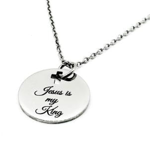 Jesus Is My King Necklace Stainless Steel Engraved Pendant With Cross Cut Out Christian Faith Jewelry From JKCE Designs Inspirational Gift
