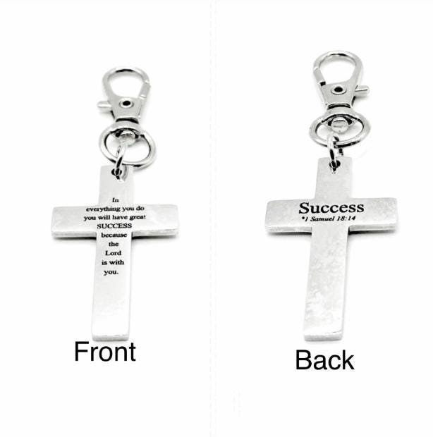 Success Scripture Cross Clip On Charm Stainless Steel Faith Gift Christian Bag Charm Bible Verse Inspirational Religious Accessory