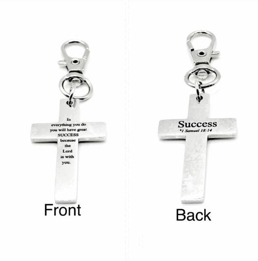 Success Scripture Cross Clip On Charm Stainless Steel Faith Gift Christian Bag Charm Bible Verse Inspirational Religious Accessory