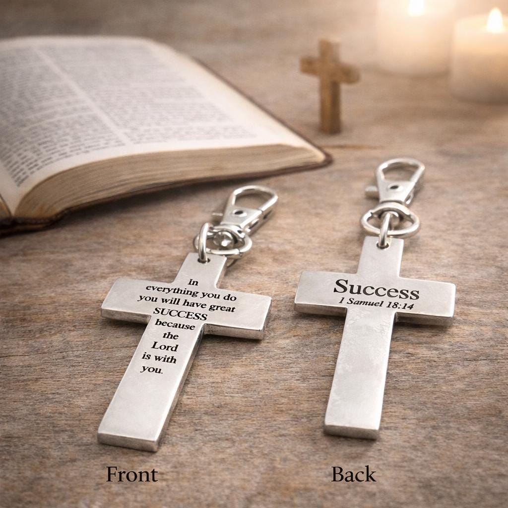 Success Scripture Cross Clip On Charm Stainless Steel Faith Gift Christian Bag Charm Bible Verse Inspirational Religious Accessory