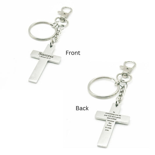 Success Scripture Cross Clip On Keychain Christian Gift Bible Verse Keychain Faith Keyring Inspirational Stainless Steel Cross Charm