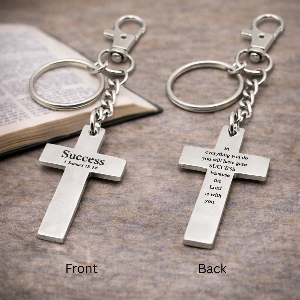 Success Scripture Cross Clip On Keychain Christian Gift Bible Verse Keychain Faith Keyring Inspirational Stainless Steel Cross Charm