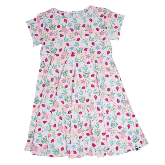 Ladybug Flower Garden Cap Sleeve Swirly Girl Dress