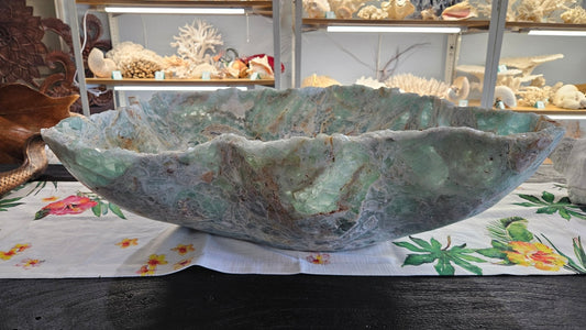 Large Hand-Carved Fluorite Bowl | Natural Crystal Centerpiece 30”