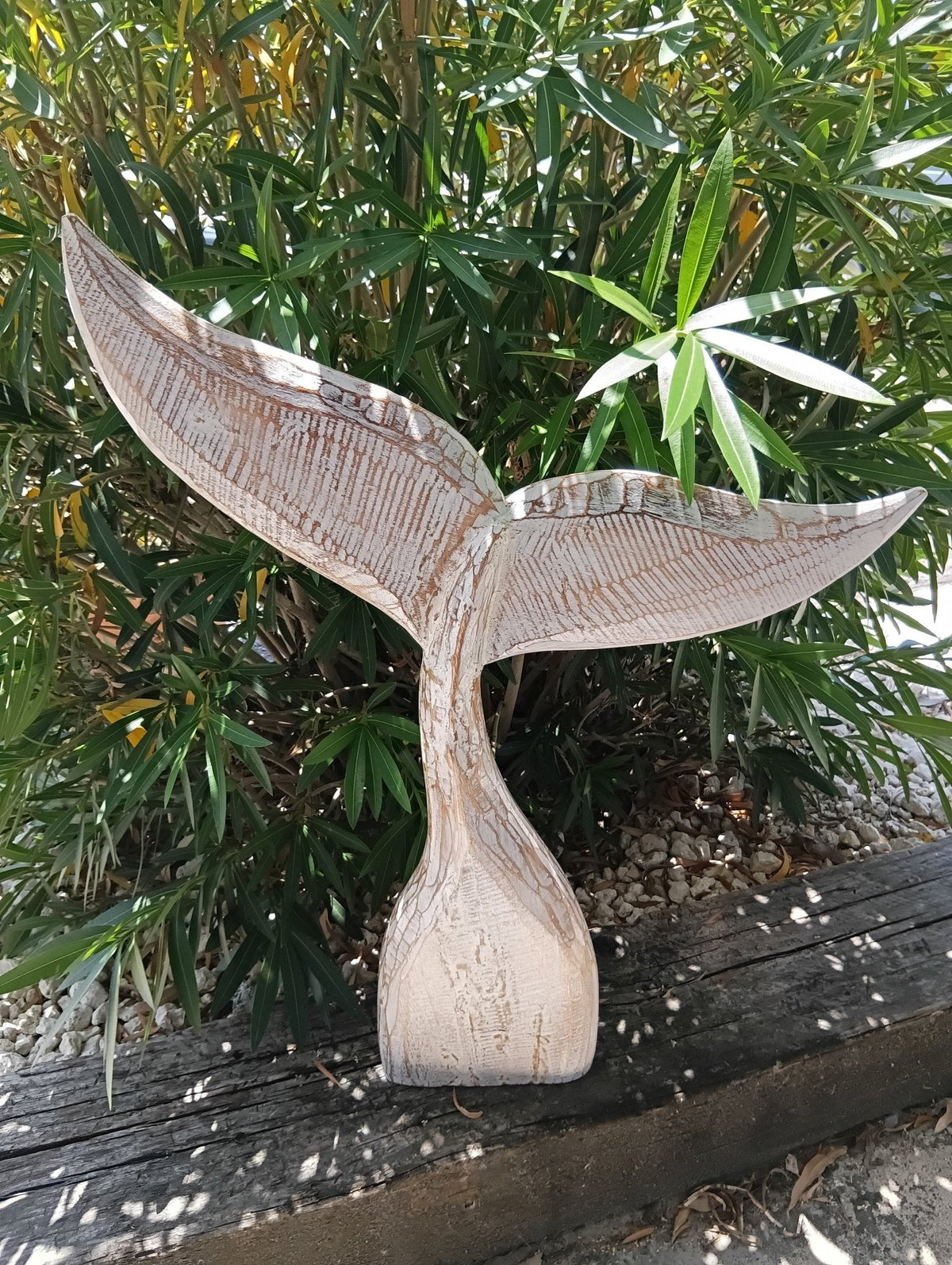 Large Handcrafted Natural Wooden Whale Tail