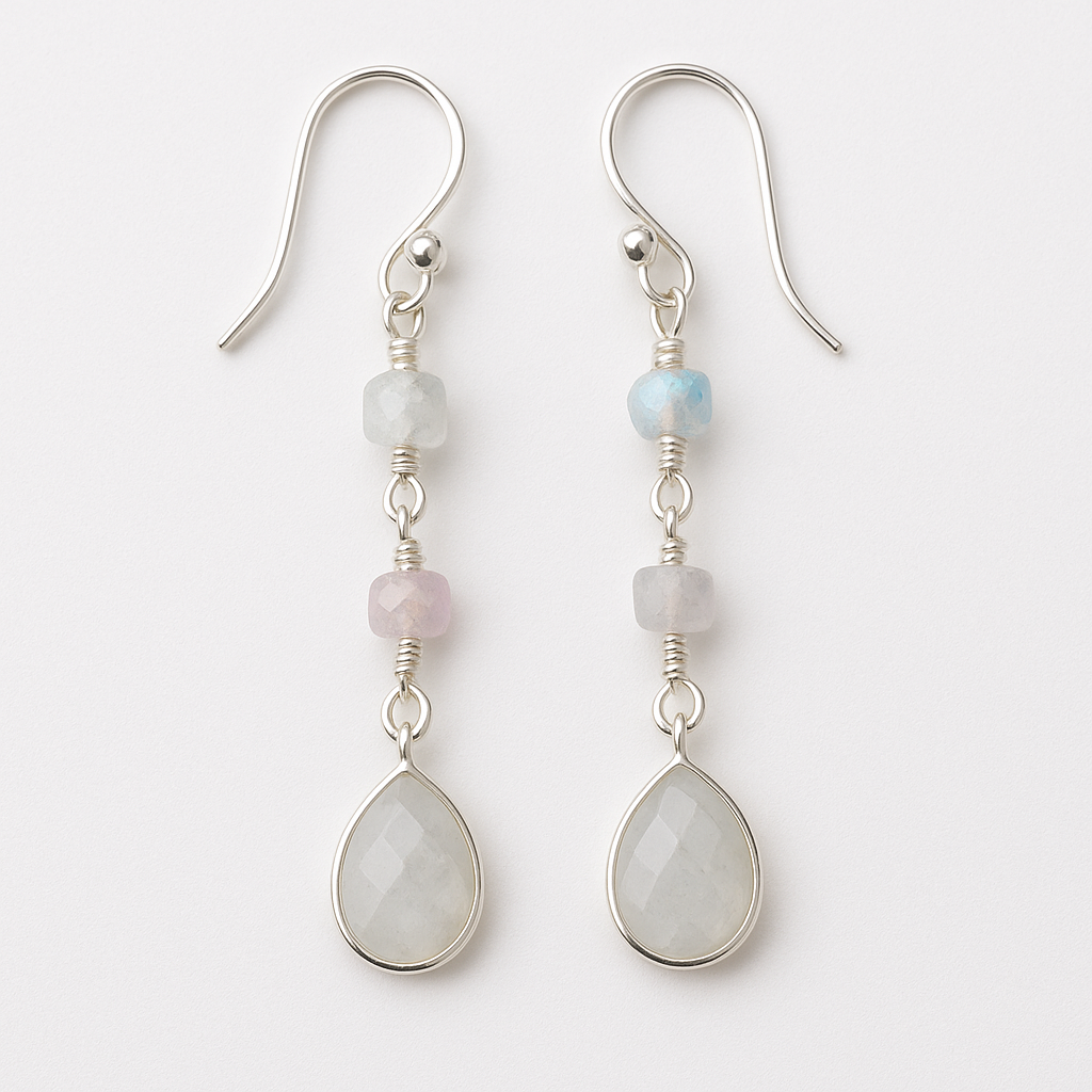 Majestic Moonlight Earrings – Sterling Silver & Wire Wrapped Moonstone (1.5”)