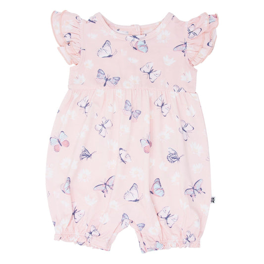 Pink Butterfly Daisy Bamboo Ruffle Romper