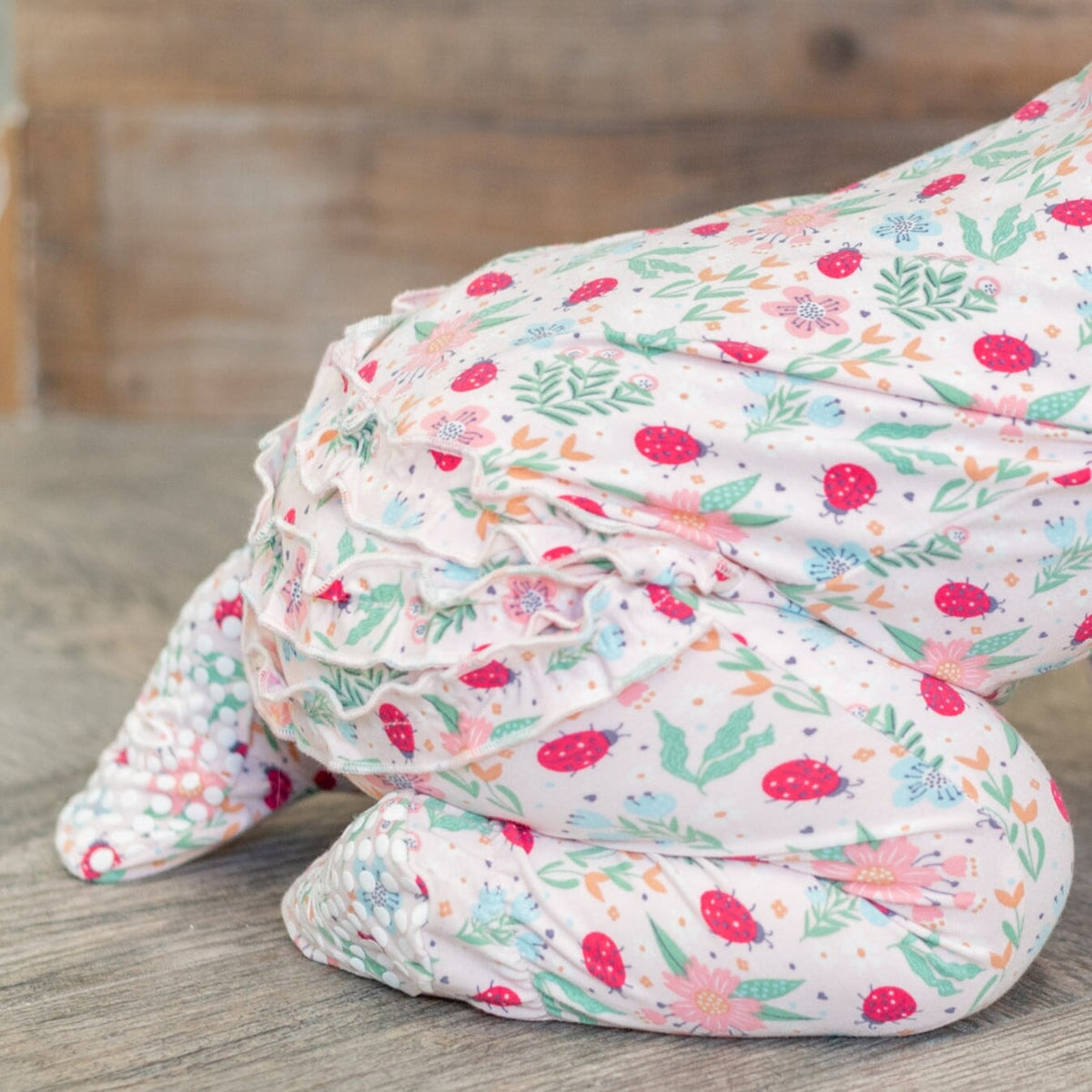 Ladybug Flower Garden Ruffle Baby Footie