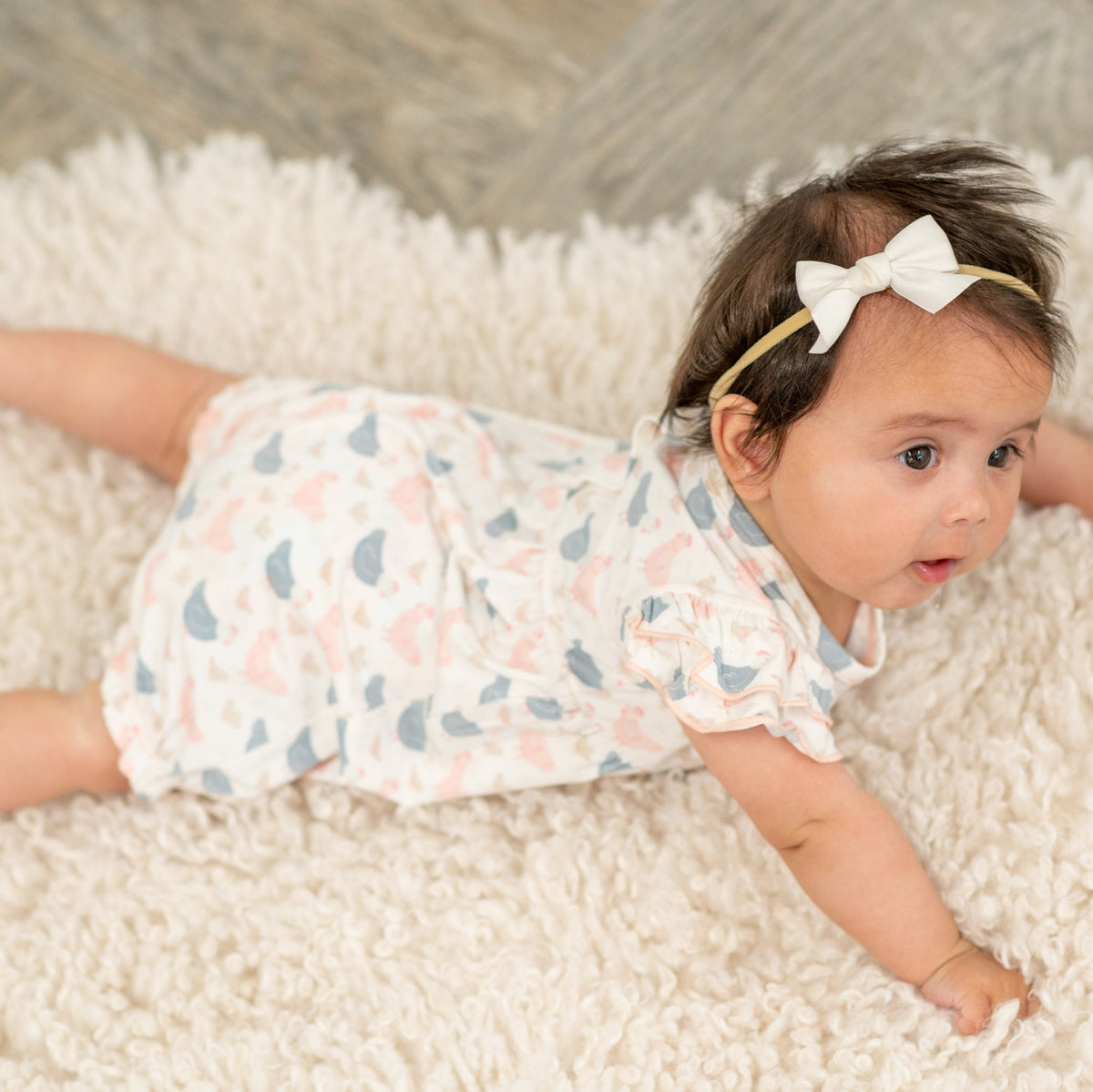 Pink Farm Hens Bamboo Ruffle Romper