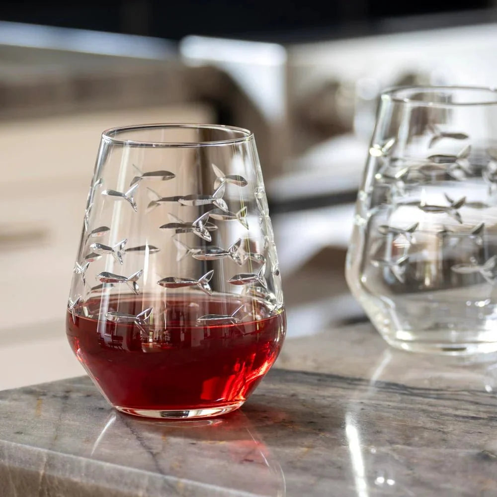 School of Fish Etched Glassware