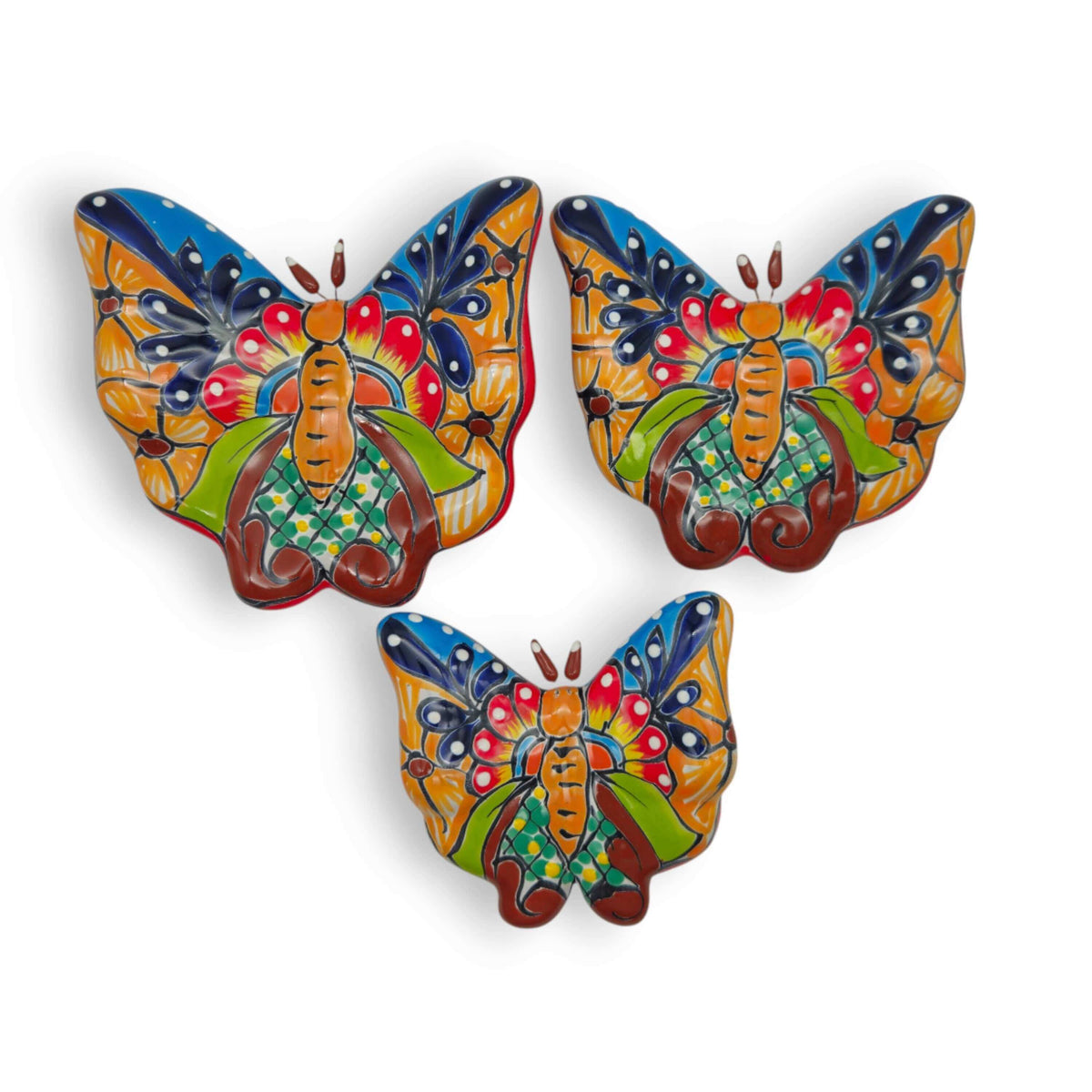 Set of 3 Talavera Butterfly Wall Art | Mexican Wall Hangings