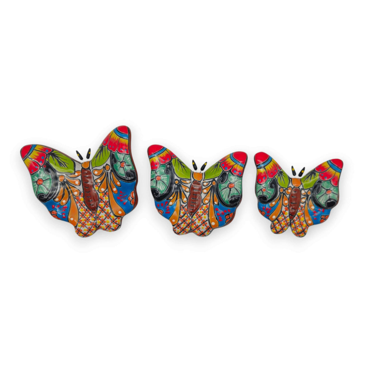 Set of 3 Talavera Butterfly Wall Art | Mexican Wall Hangings