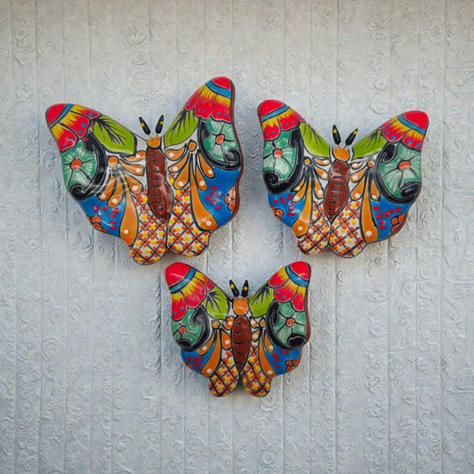 Set of 3 Talavera Butterfly Wall Art | Mexican Wall Hangings