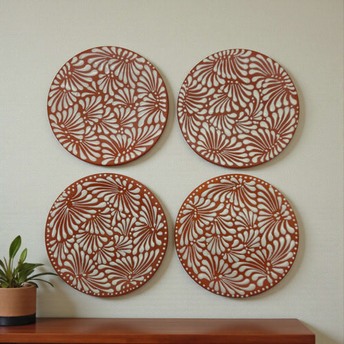 Set of 4 Brown & White Talavera Wall Plates | 10" Decorative Display