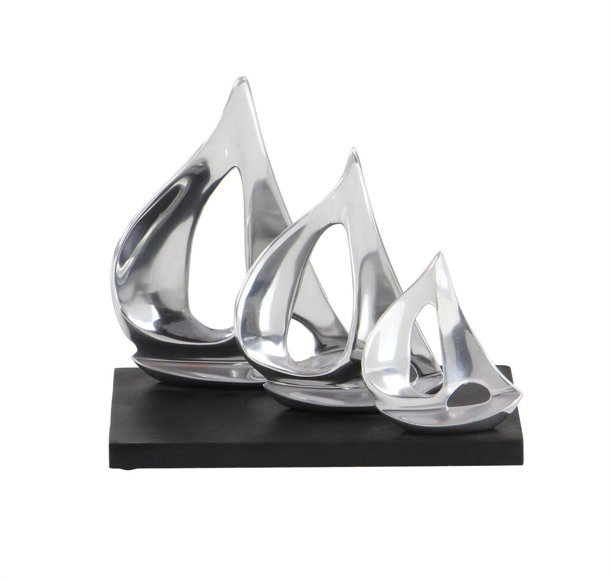 Silver Aluminum Metal Sailboat Decorative Sculpture with Black Base