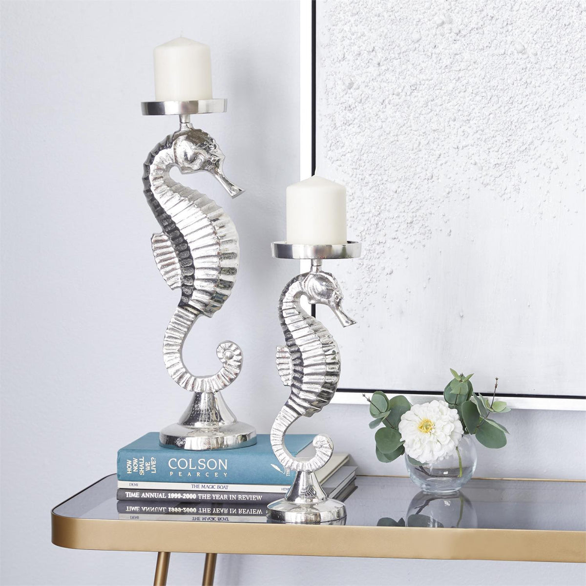 Silver Aluminum Seahorse Candle Holders
