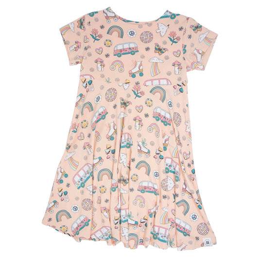 Retro Roller Skates Cap Sleeve Swirly Girl Dress
