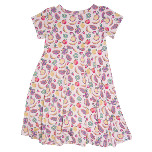 Tropical Fruit Cap Sleeve Swirly Girl Dress