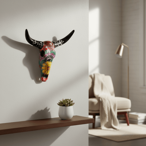 Talavera Longhorn Wall Art | Multicolor Mexican Bull Decor