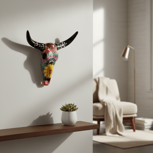 Talavera Longhorn Wall Art | Multicolor Mexican Bull Decor