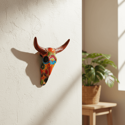 Talavera Longhorn Wall Art | Multicolor Mexican Bull Decor