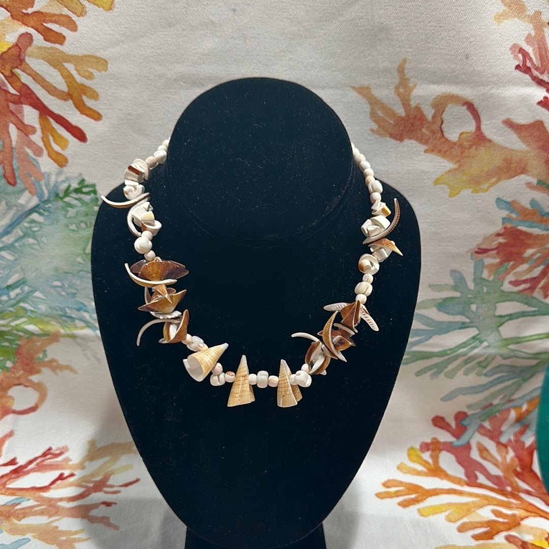 Vintage Carved Shell Necklace - Handmade Coastal Jewelry with Natural Shells