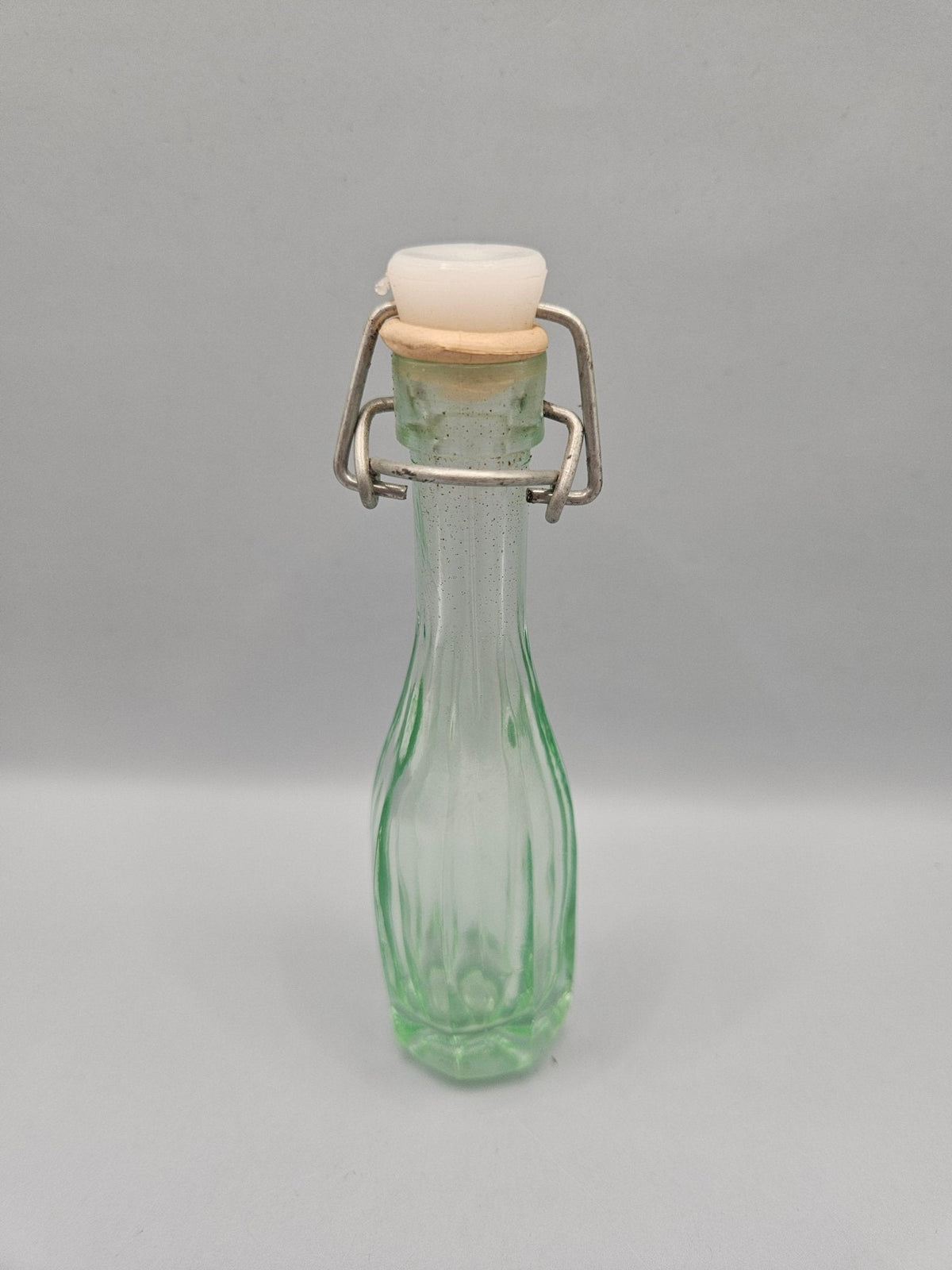Vintage Green Glass Bottle with Swing Top Stopper-5"x1"