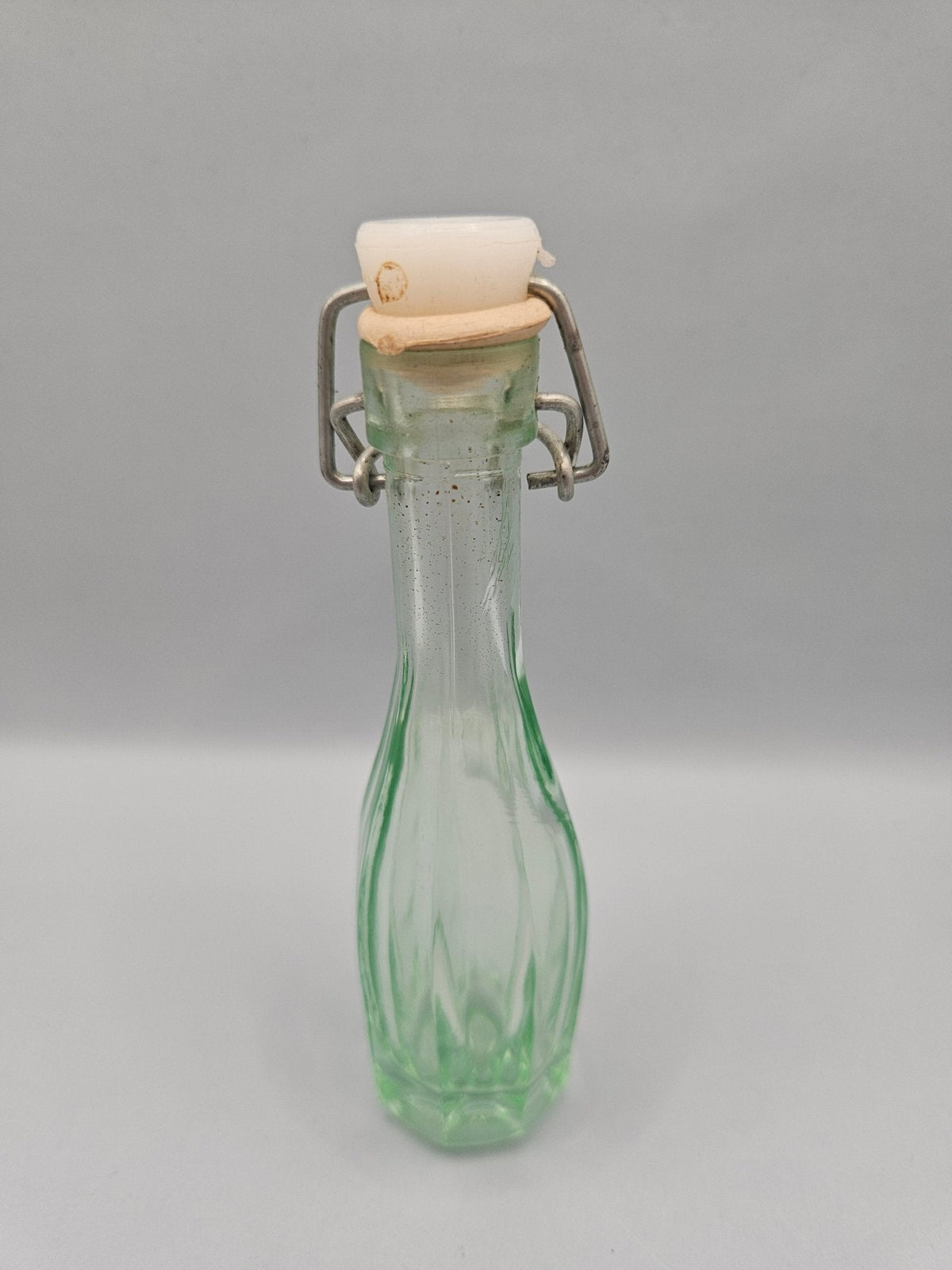 Vintage Green Glass Bottle with Swing Top Stopper-5"x1"