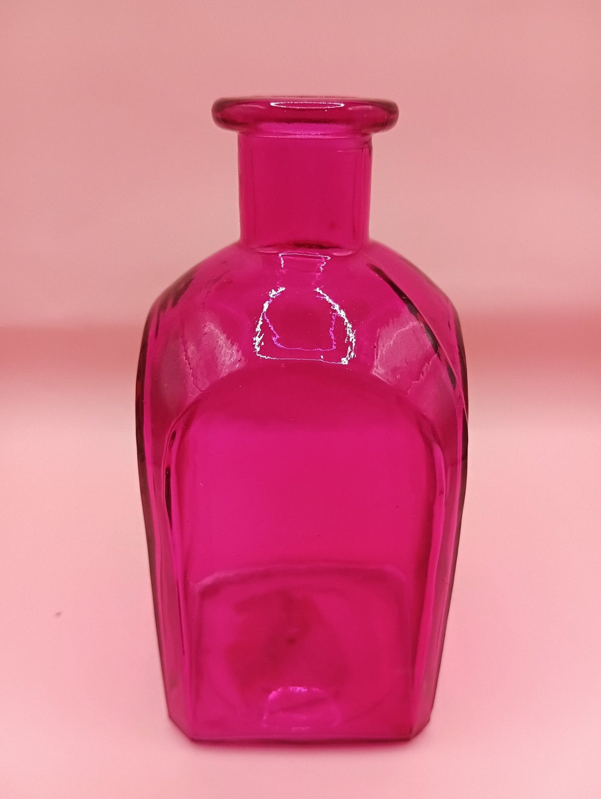 Vintage Square Glass Bottles  – Available in Clear, Green, Pink, Red, Blue, Teal, Purple – 5.5" Tall