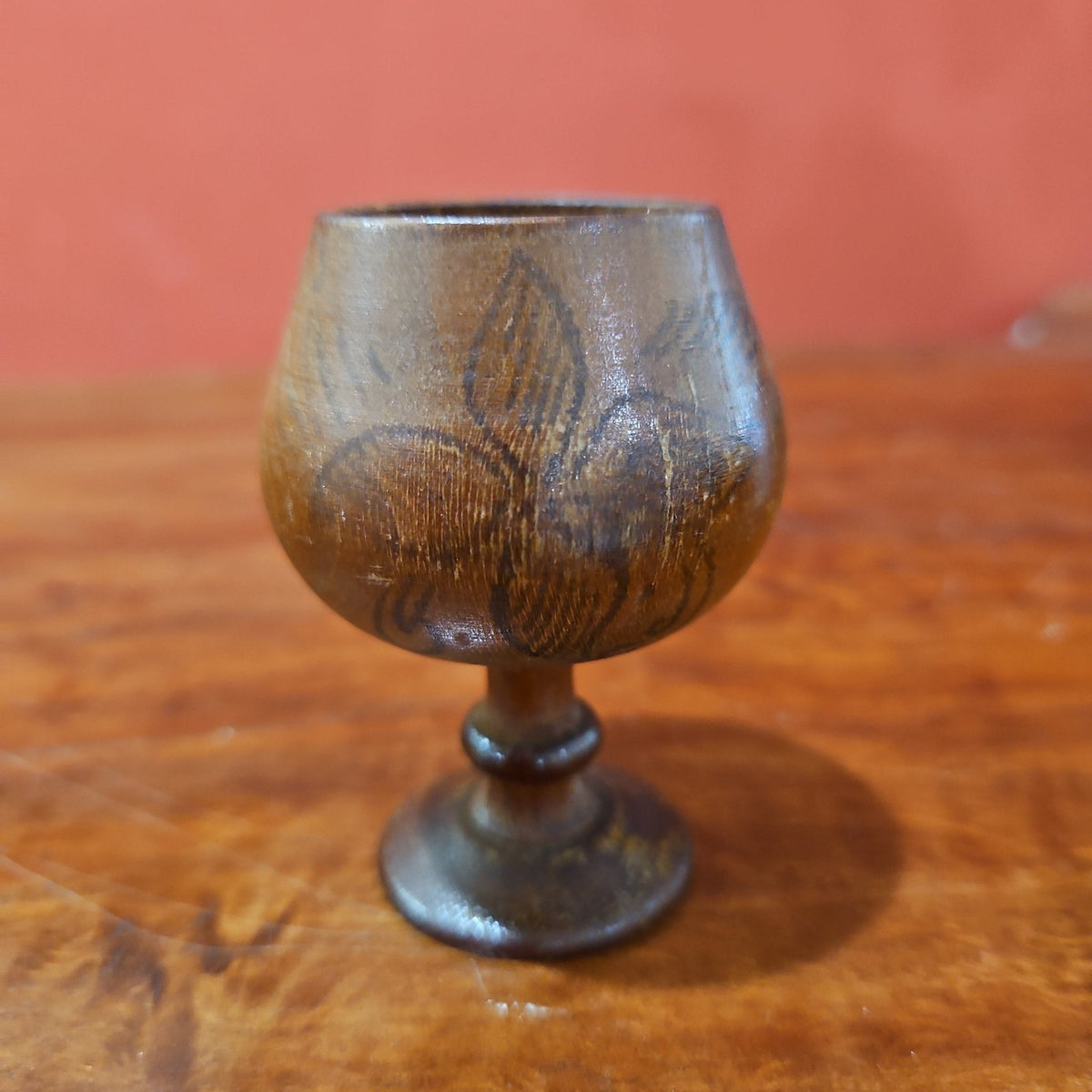 Vintage Wooden Bottle and 4 Mini Goblets