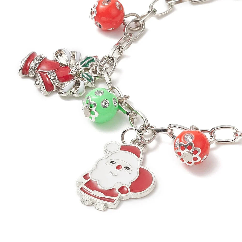 Christmas Charm Bracelet – Holiday Enamel Charms on Silver Cable Chain